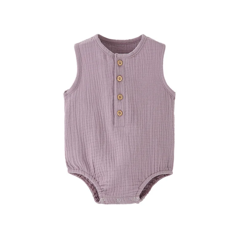 Body bébé d'été uni en lin et coton 100%, sans manches, pour garçon ou fille. Doux, hypoallergénique et fin. Confortable. – Image 2
