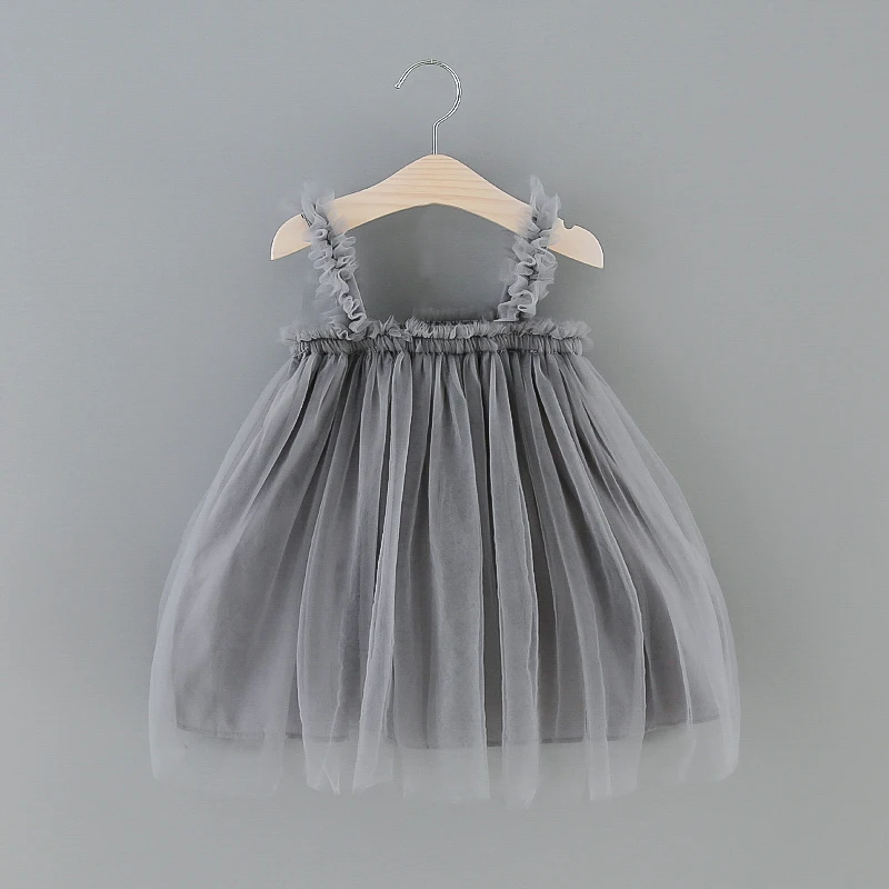 Robe en tulle pour bébé fille, ravissante robe d'été unie plissée sans manches, robe tutu de fête pour enfant, vêtements roses de baptême de princesse – Image 3