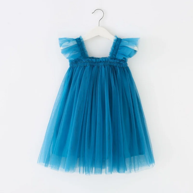 Robe d'été pour bébé fille, sans manches, col carré, jaune, violet, rose, bleu, vert, en maille, style princesse, vêtements pour enfants E2200 – Image 12