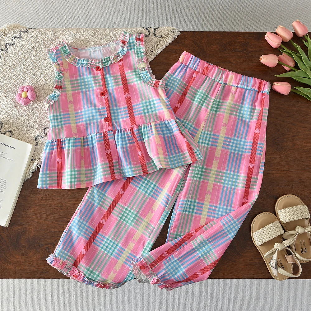 Ensemble deux pièces pour enfants Bear Leader, version coréenne, fille, bleu imitation denim, haut sans manches et pantalon large. – Image 7