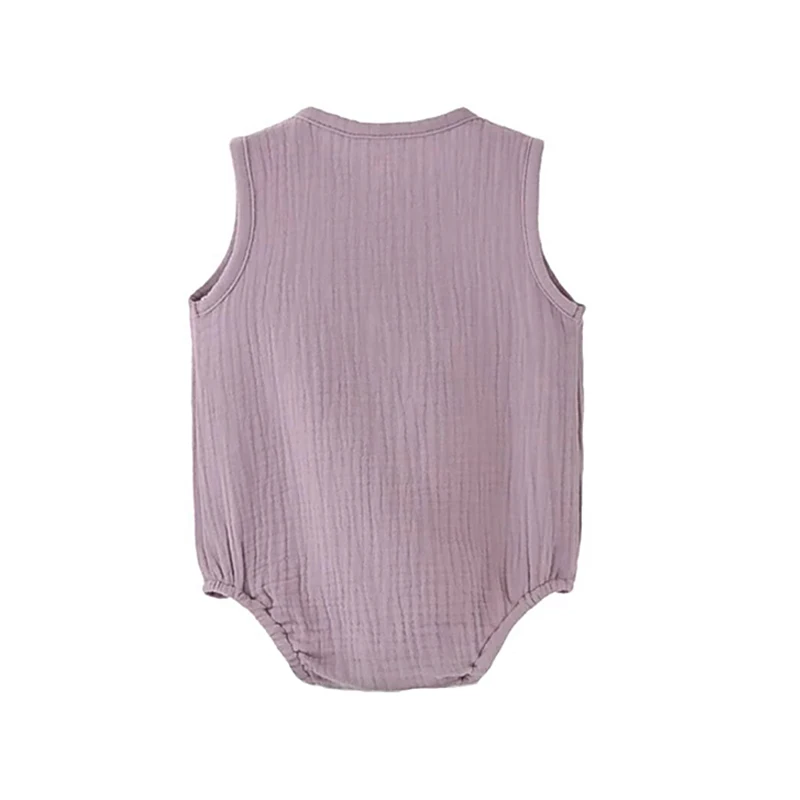 Body bébé d'été uni en lin et coton 100%, sans manches, pour garçon ou fille. Doux, hypoallergénique et fin. Confortable. – Image 3