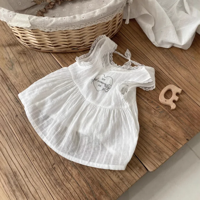 2026 Été Nouveau Bébé Fille Chemises Sans Manches Filles Mignon Dessin Animé Imprimé Bow Tops Coton Bébé Doux Gilet En Dentelle Vêtements Pour Tout-Petits