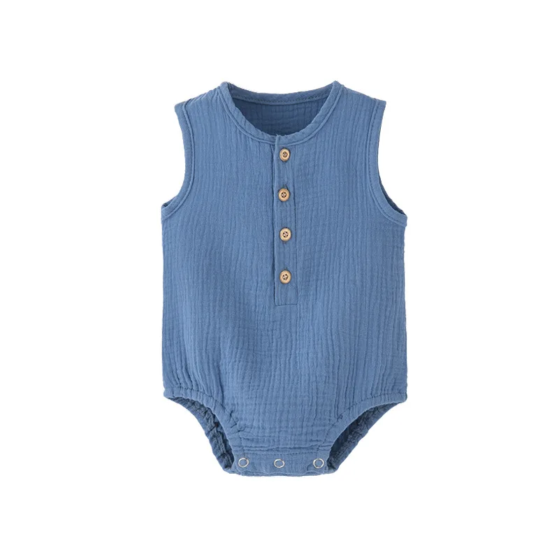 Body bébé d'été uni en lin et coton 100%, sans manches, pour garçon ou fille. Doux, hypoallergénique et fin. Confortable. – Image 9