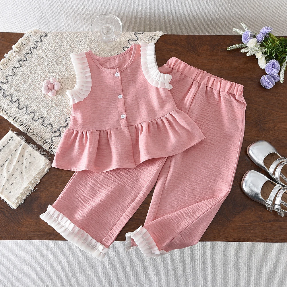 Ensemble deux pièces pour enfants Bear Leader, version coréenne, fille, bleu imitation denim, haut sans manches et pantalon large. – Image 11
