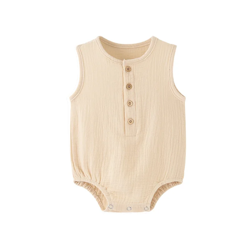 Body bébé d'été uni en lin et coton 100%, sans manches, pour garçon ou fille. Doux, hypoallergénique et fin. Confortable. – Image 4