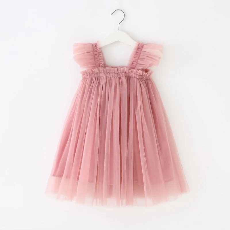 Robe d'été pour bébé fille, sans manches, col carré, jaune, violet, rose, bleu, vert, en maille, style princesse, vêtements pour enfants E2200 – Image 7