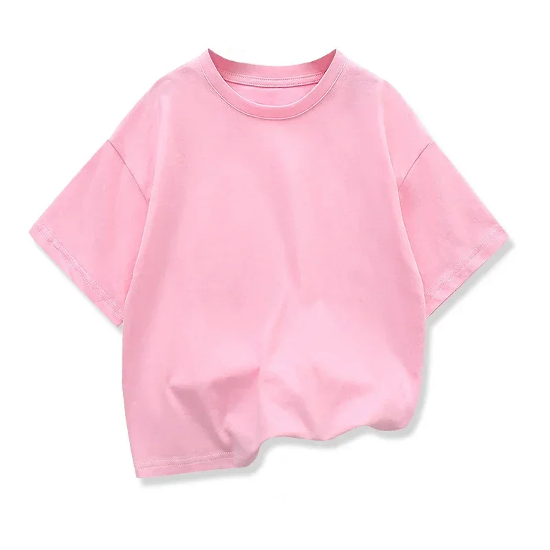 Kids Dropped Shoulder Short-sleeved T-shirt Summer New Pure Cotton Round Neck Loose Bottoming Shirt Student Sportswear 2-10Y – Image 4
