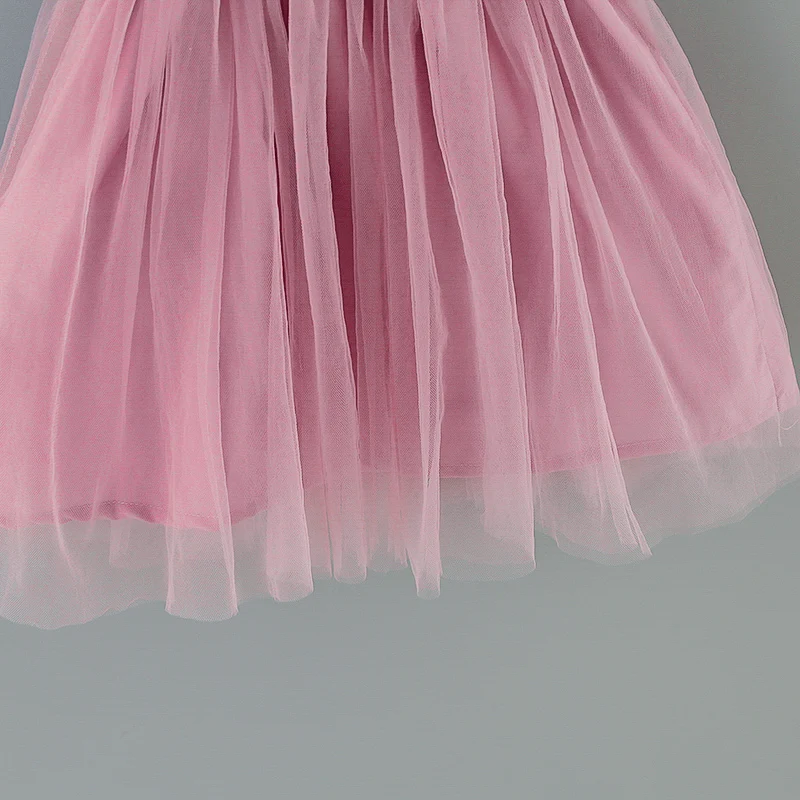 Robe en tulle pour bébé fille, ravissante robe d'été unie plissée sans manches, robe tutu de fête pour enfant, vêtements roses de baptême de princesse – Image 5