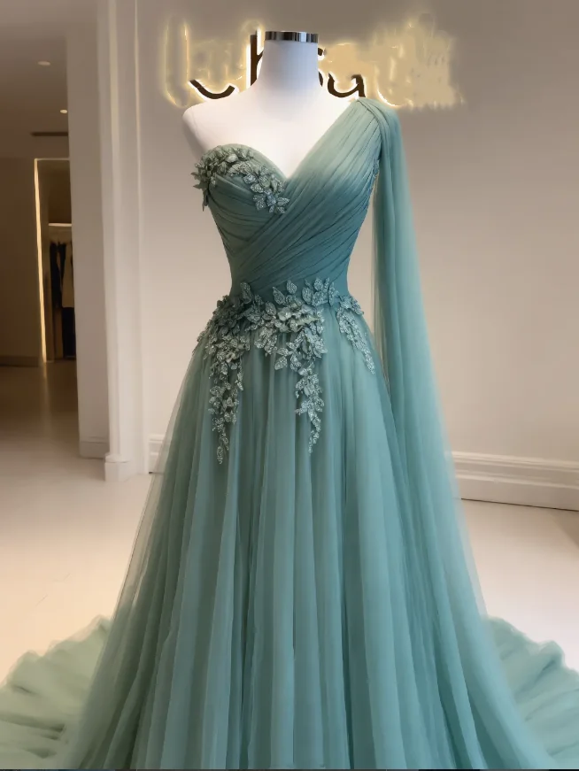 Customized Formal One-Shoulder Evening Dresses Fashion Appliques Draped A-Line Gowns Special Occasion Long Prom Dress Vestidos – Image 2
