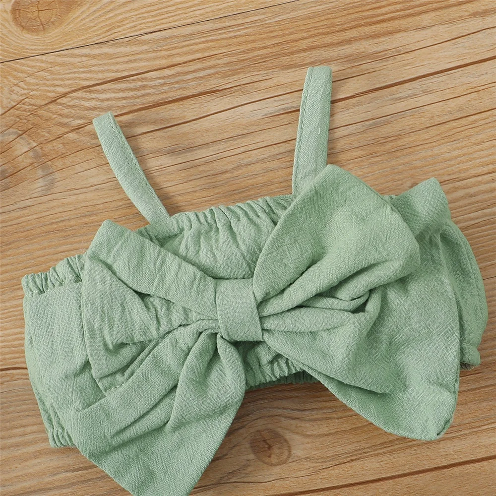2PCS Ensemble de vêtements pour bébé fille Bébé Big Bow Sans manches Bretelle Top+Short Tenue de mode d'été pour tout-petit fille 3-24 mois – Image 2
