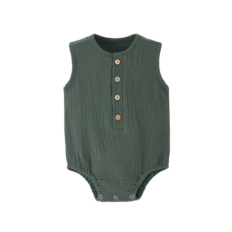 Body bébé d'été uni en lin et coton 100%, sans manches, pour garçon ou fille. Doux, hypoallergénique et fin. Confortable. – Image 10