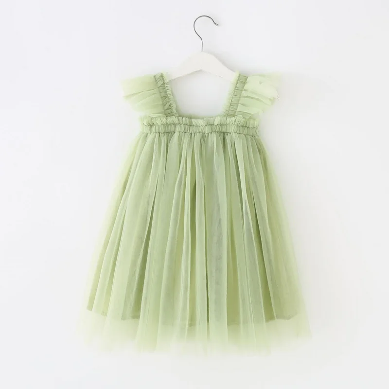 Robe d'été pour bébé fille, sans manches, col carré, jaune, violet, rose, bleu, vert, en maille, style princesse, vêtements pour enfants E2200 – Image 6