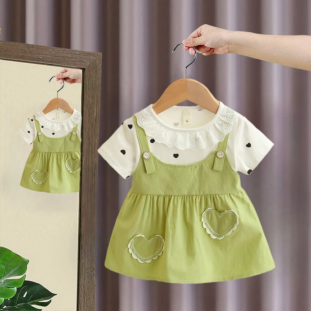 Girl Kid's Dress Summer Two Heart-Shaped Printed Casual Girls' Dress Sweet Baby Girl Clothes – Image 3