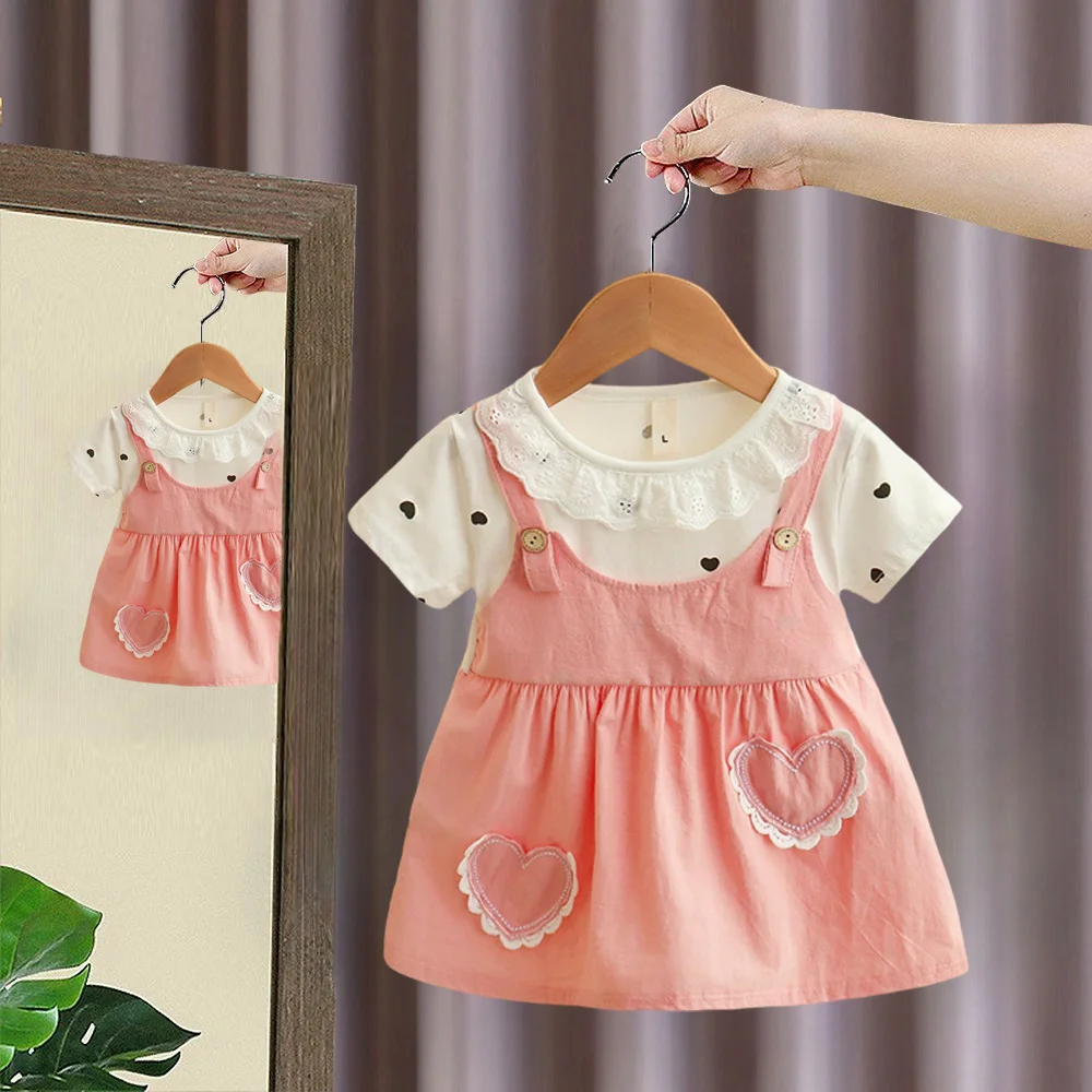 Girl Kid's Dress Summer Two Heart-Shaped Printed Casual Girls' Dress Sweet Baby Girl Clothes – Image 2
