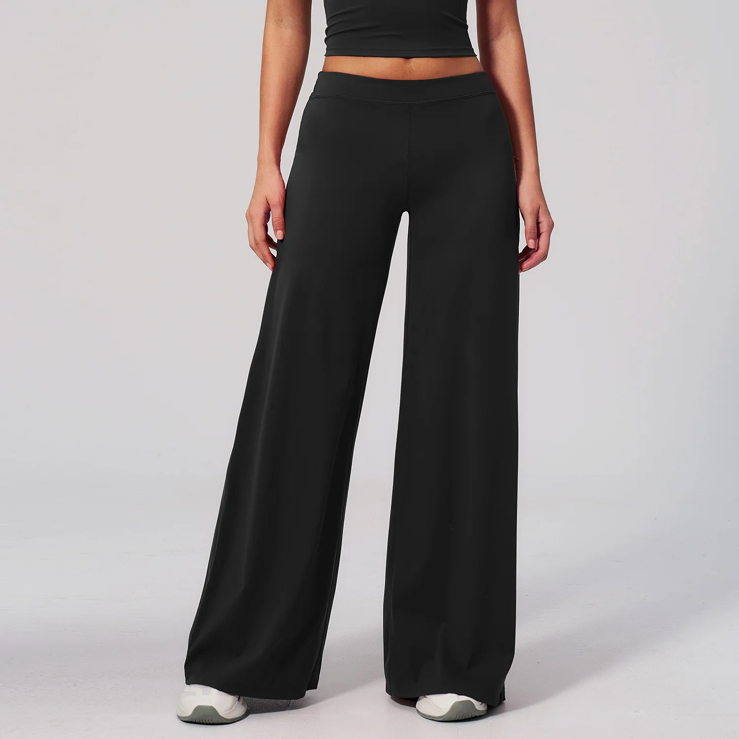 Pantalon droit pour femme, taille haute, jambes larges, pantalon de yoga respirant, ample et confortable, idéal pour la salle de sport, la course à pied et les loisirs. – Image 5