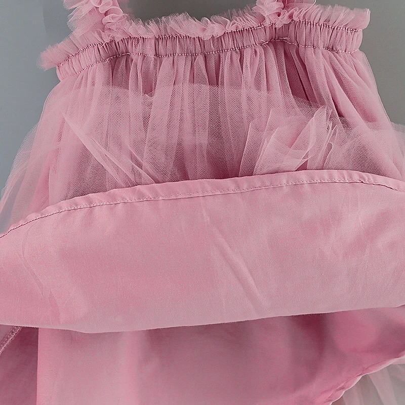 Robe en tulle pour bébé fille, ravissante robe d'été unie plissée sans manches, robe tutu de fête pour enfant, vêtements roses de baptême de princesse – Image 6
