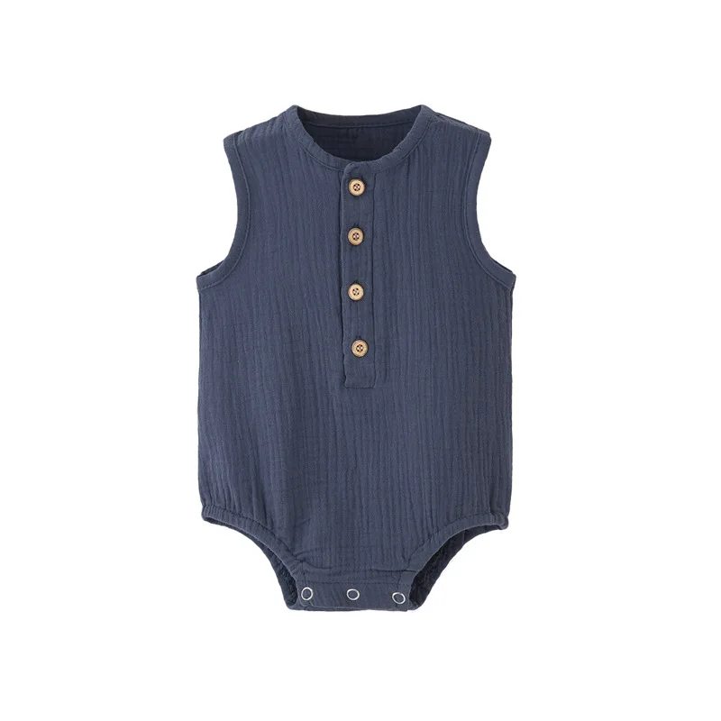 Body bébé d'été uni en lin et coton 100%, sans manches, pour garçon ou fille. Doux, hypoallergénique et fin. Confortable. – Image 5