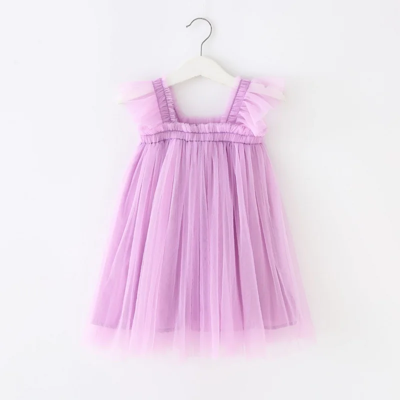 Robe d'été pour bébé fille, sans manches, col carré, jaune, violet, rose, bleu, vert, en maille, style princesse, vêtements pour enfants E2200 – Image 2