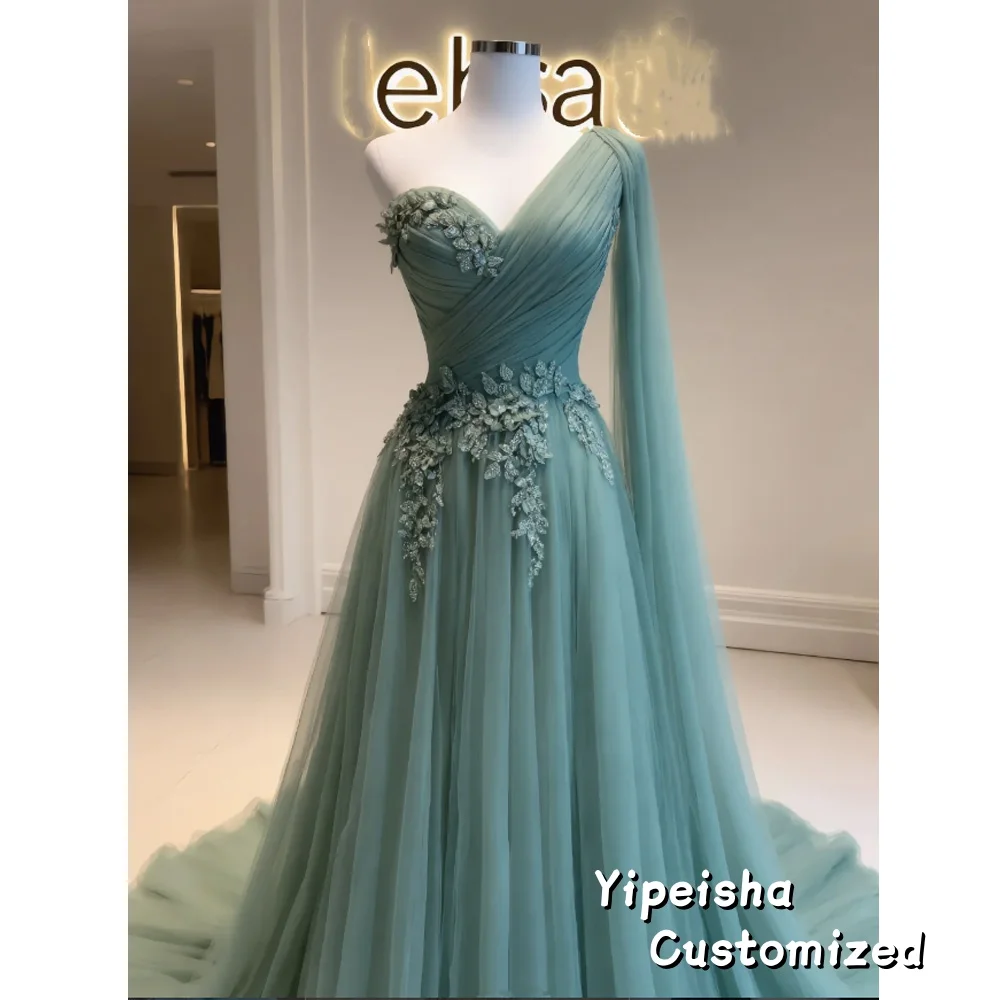 Customized Formal One-Shoulder Evening Dresses Fashion Appliques Draped A-Line Gowns Special Occasion Long Prom Dress Vestidos