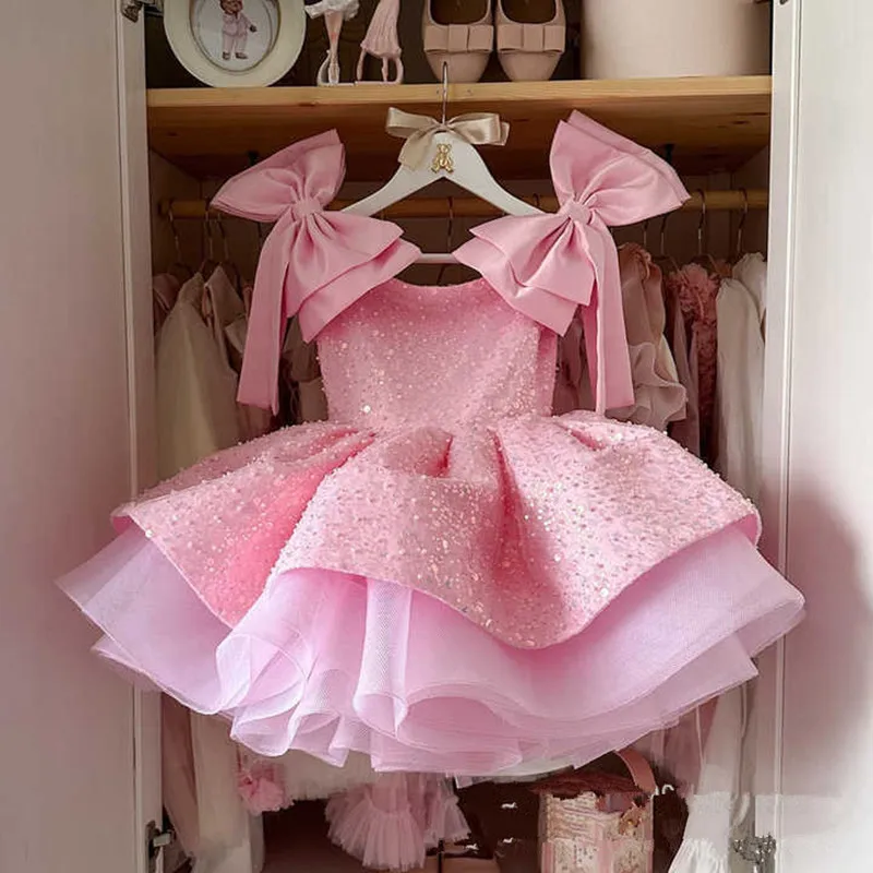 Robe de bal rose princesse légère et luxueuse pour filles, avec joli nœud, idéale pour un anniversaire, un mariage ou une fête (y1663) – Image 5