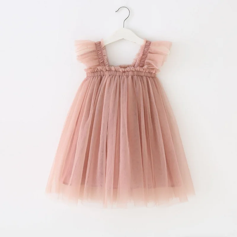 Robe d'été pour bébé fille, sans manches, col carré, jaune, violet, rose, bleu, vert, en maille, style princesse, vêtements pour enfants E2200 – Image 3