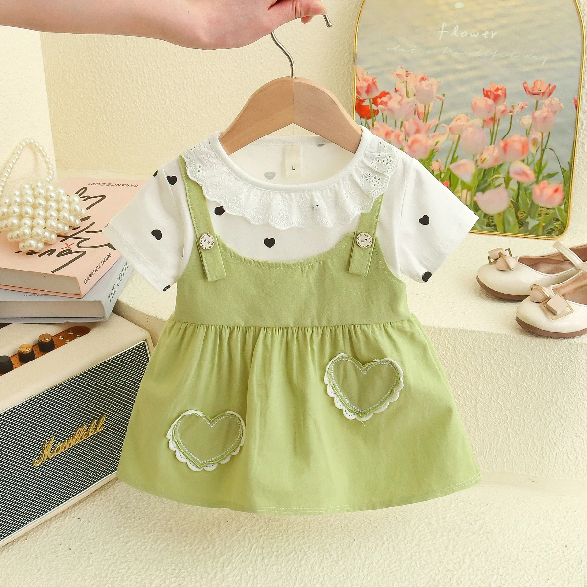 Girl Kid's Dress Summer Two Heart-Shaped Printed Casual Girls' Dress Sweet Baby Girl Clothes – Image 7