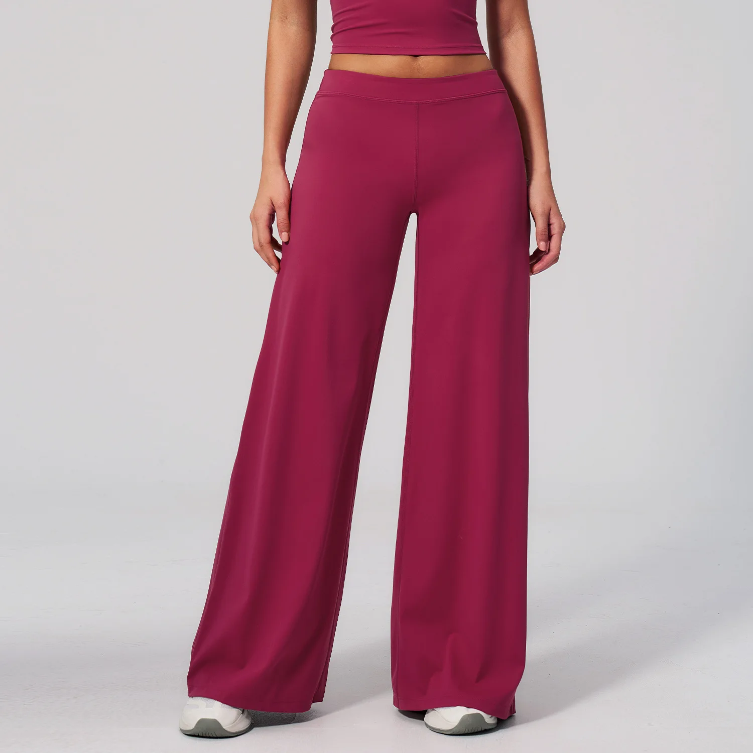 Pantalon droit pour femme, taille haute, jambes larges, pantalon de yoga respirant, ample et confortable, idéal pour la salle de sport, la course à pied et les loisirs. – Image 2