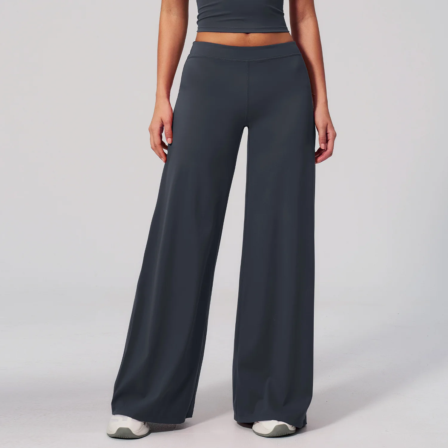 Pantalon droit pour femme, taille haute, jambes larges, pantalon de yoga respirant, ample et confortable, idéal pour la salle de sport, la course à pied et les loisirs. – Image 4