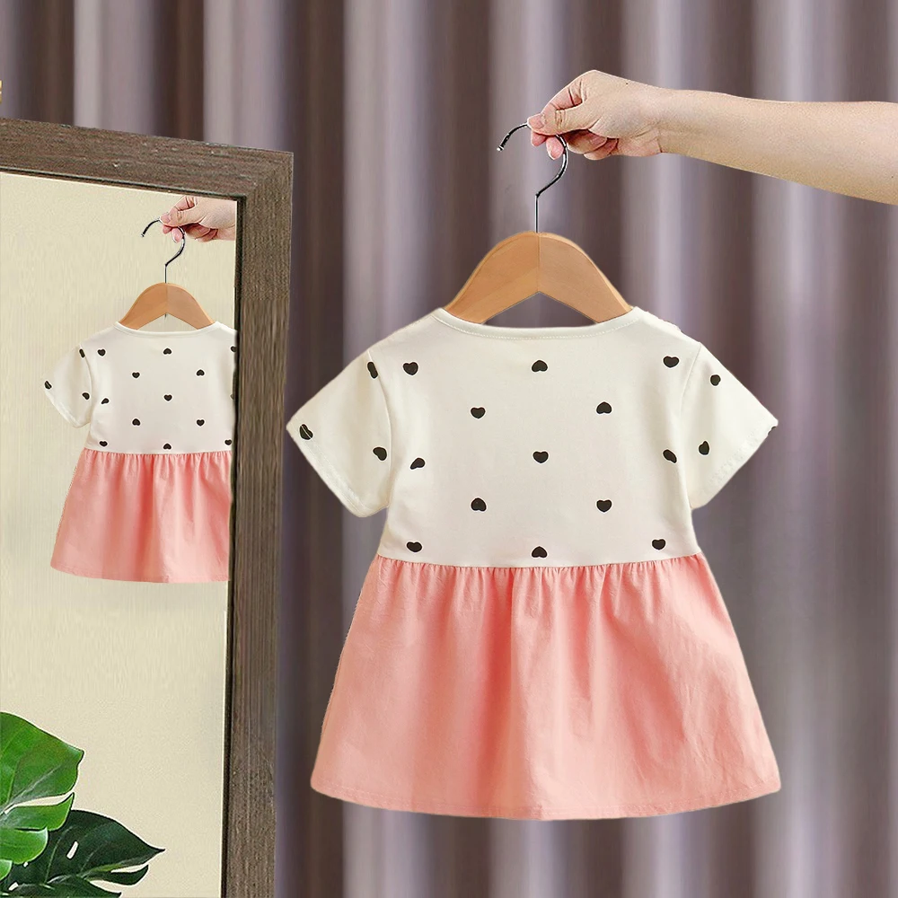 Girl Kid's Dress Summer Two Heart-Shaped Printed Casual Girls' Dress Sweet Baby Girl Clothes – Image 5