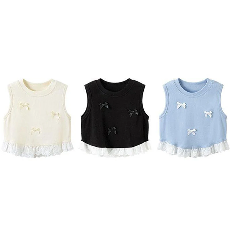 1pcs Été Filles Version coréenne Tops doux Gilet d'arc pour enfants Enfant Casual Couleur unie T-shirt sans manches Bébé Vêtements de mode – Image 2