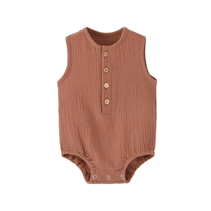 Body bébé d'été uni en lin et coton 100%, sans manches, pour garçon ou fille. Doux, hypoallergénique et fin. Confortable. – Image 8