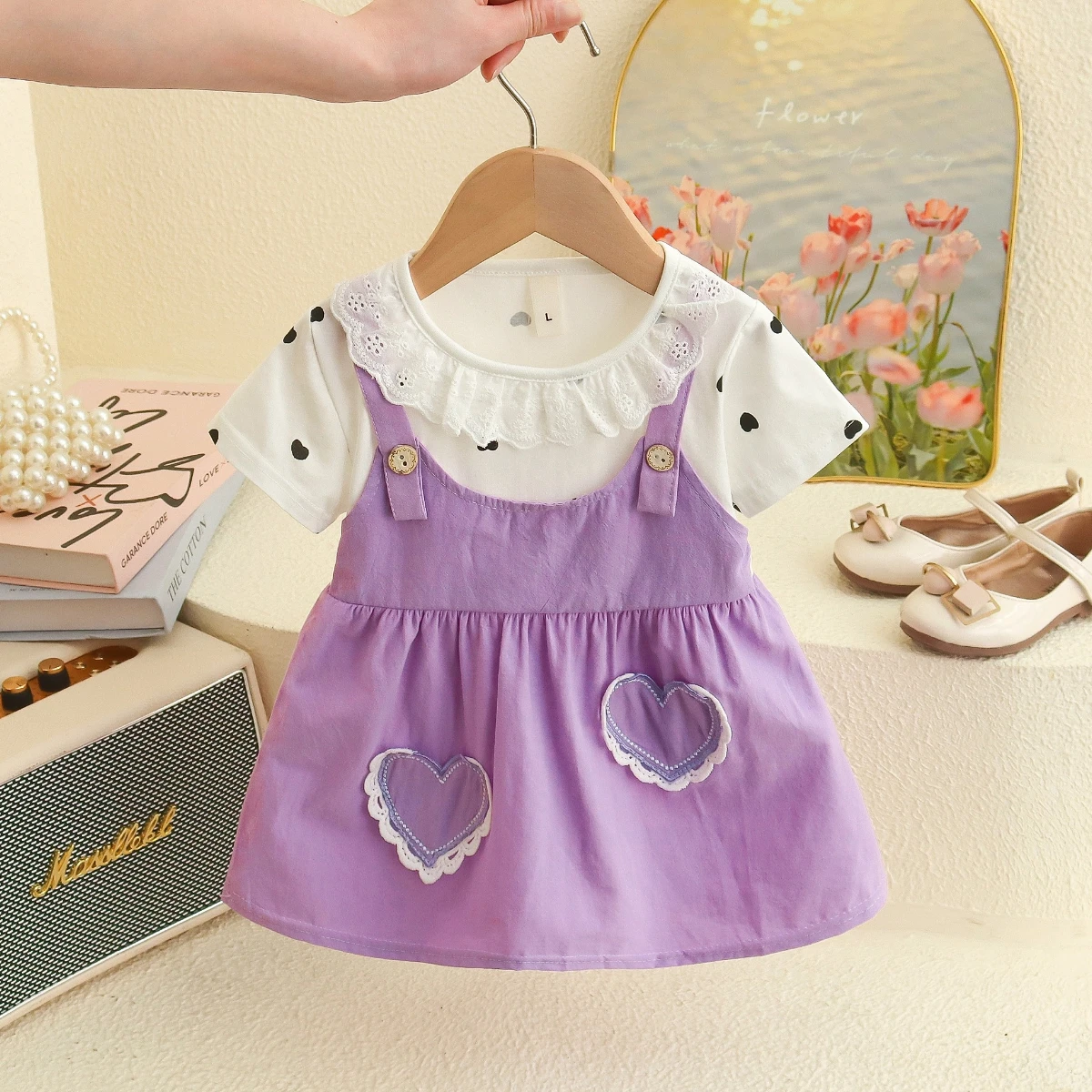 Girl Kid's Dress Summer Two Heart-Shaped Printed Casual Girls' Dress Sweet Baby Girl Clothes – Image 9