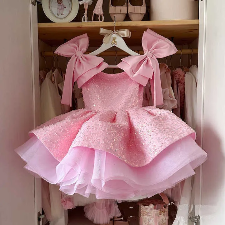 Robe de bal rose princesse légère et luxueuse pour filles, avec joli nœud, idéale pour un anniversaire, un mariage ou une fête (y1663)