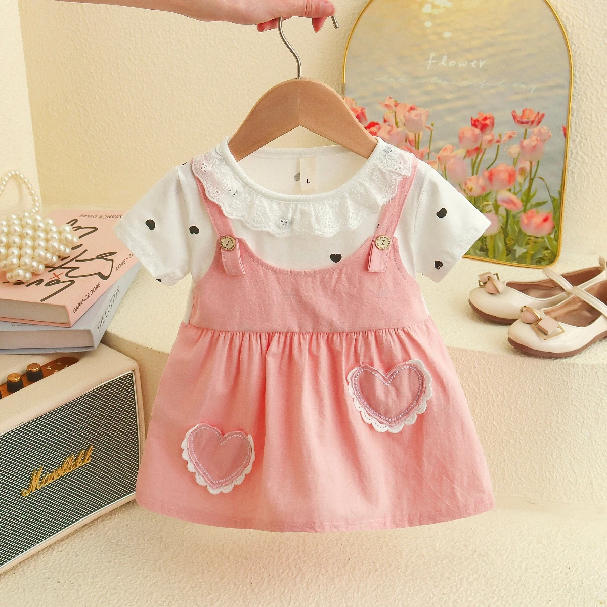 Girl Kid's Dress Summer Two Heart-Shaped Printed Casual Girls' Dress Sweet Baby Girl Clothes – Image 10