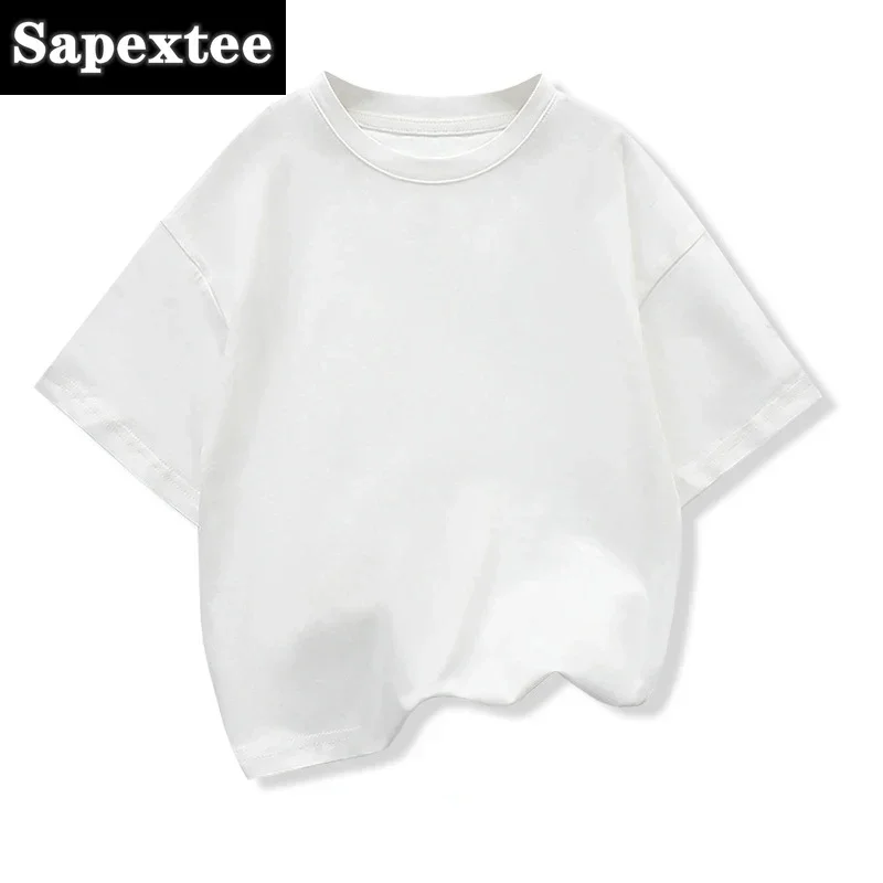 Kids Dropped Shoulder Short-sleeved T-shirt Summer New Pure Cotton Round Neck Loose Bottoming Shirt Student Sportswear 2-10Y – Image 2