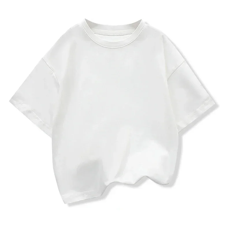 Kids Dropped Shoulder Short-sleeved T-shirt Summer New Pure Cotton Round Neck Loose Bottoming Shirt Student Sportswear 2-10Y – Image 3