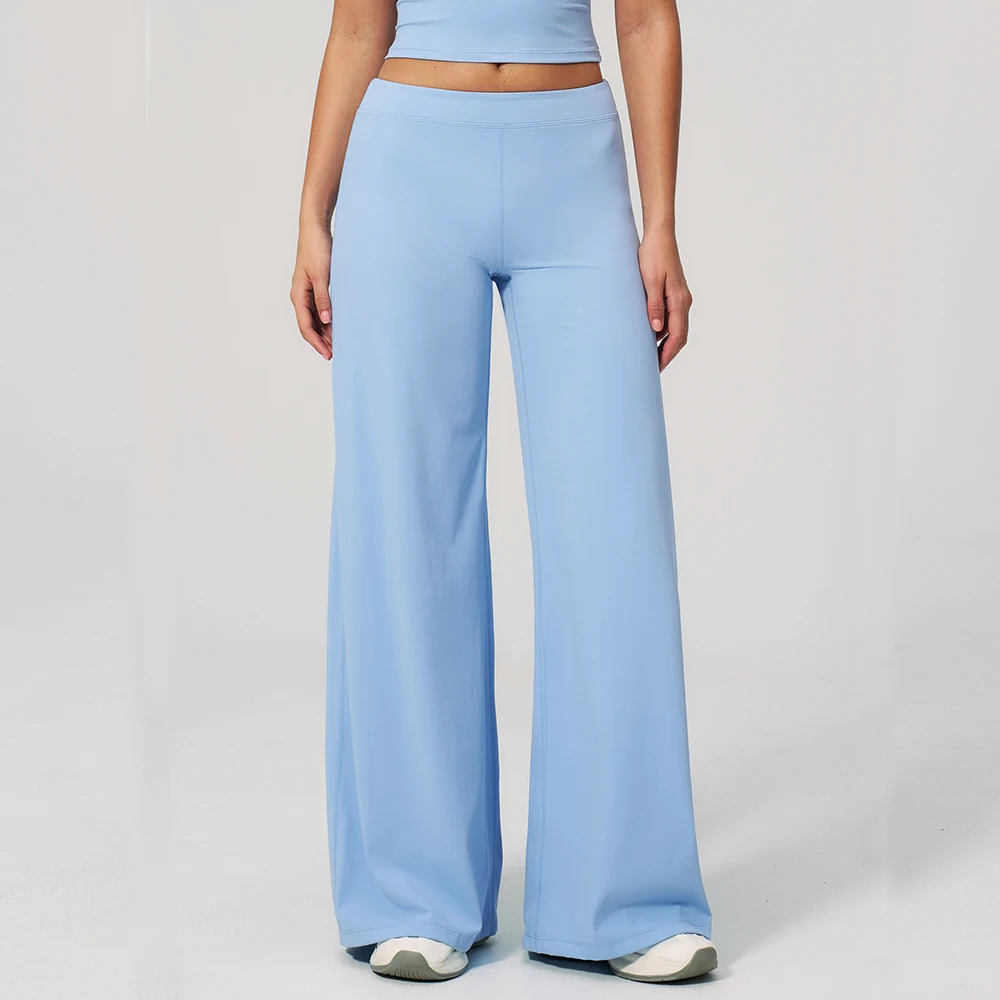 Pantalon droit pour femme, taille haute, jambes larges, pantalon de yoga respirant, ample et confortable, idéal pour la salle de sport, la course à pied et les loisirs. – Image 6