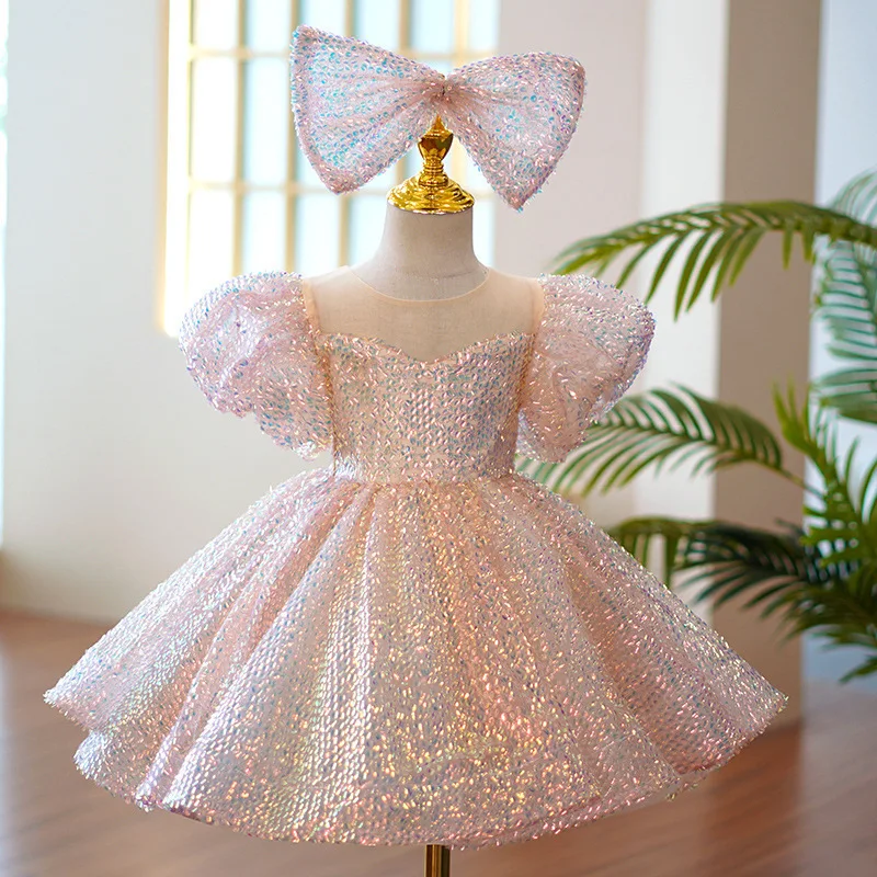 Prestation de piano, robe à paillettes pour petite fille, spectacle d'anniversaire d'une demoiselle d'honneur, robe de l'enfant de l'hôte, robe de princesse pour enfant d'un an