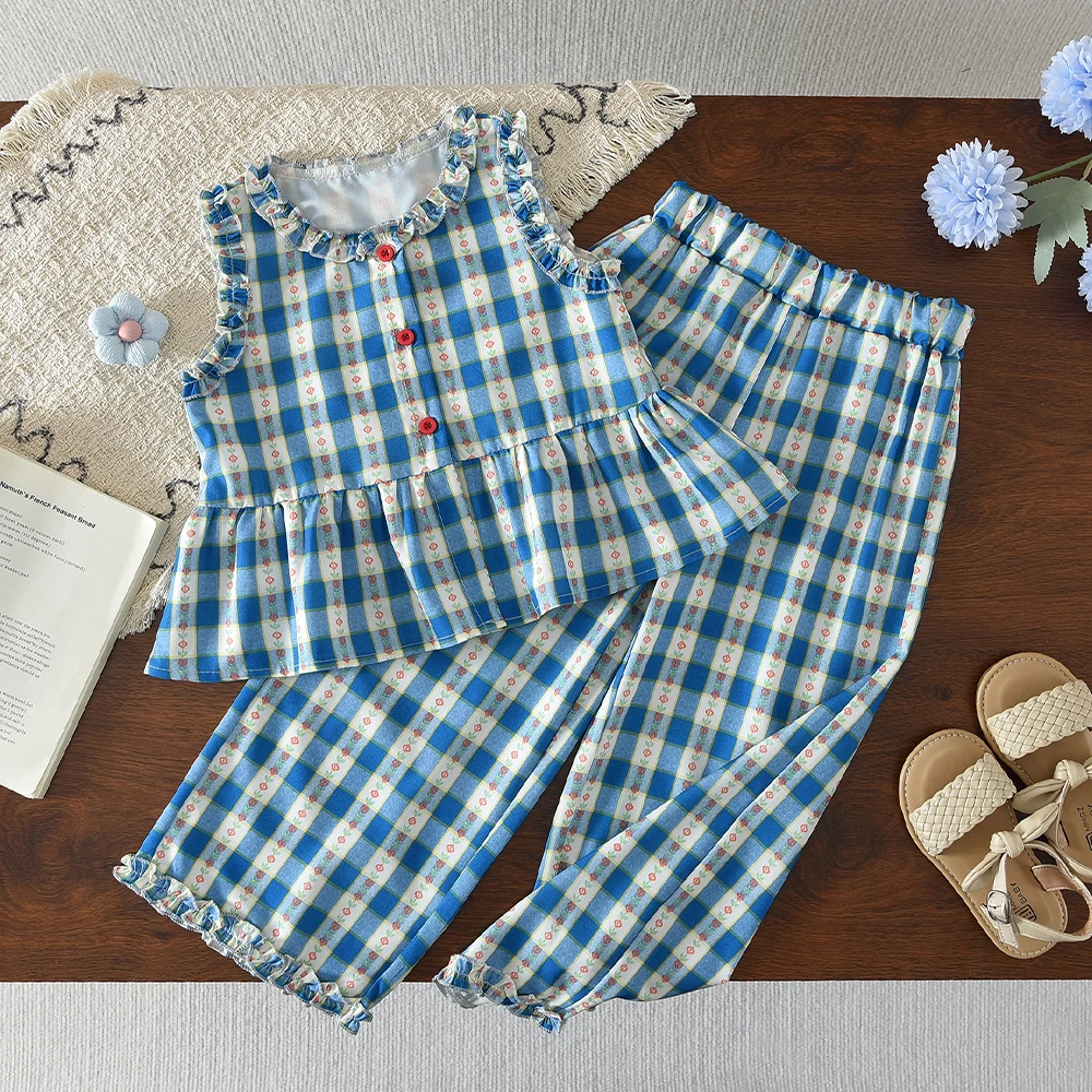 Ensemble deux pièces pour enfants Bear Leader, version coréenne, fille, bleu imitation denim, haut sans manches et pantalon large. – Image 15