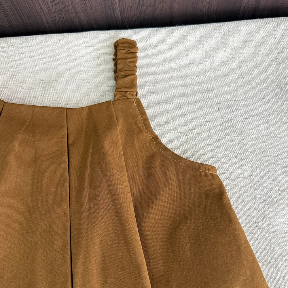 Ensemble Ours pour filles, version coréenne, été, t-shirt plissé kaki + pantalon long, deux pièces, tenues mode enfant unies – Image 6