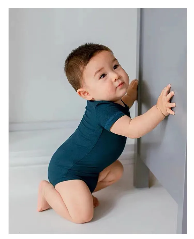 Body d'été à manches longues pour nouveau-né et bébé, en coton, avec boutons, vente en gros OEM. – Image 5