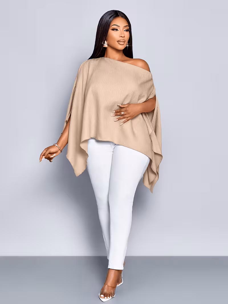 Chemise châle ample à manches cape, à la mode et élégante pour femme – Image 2
