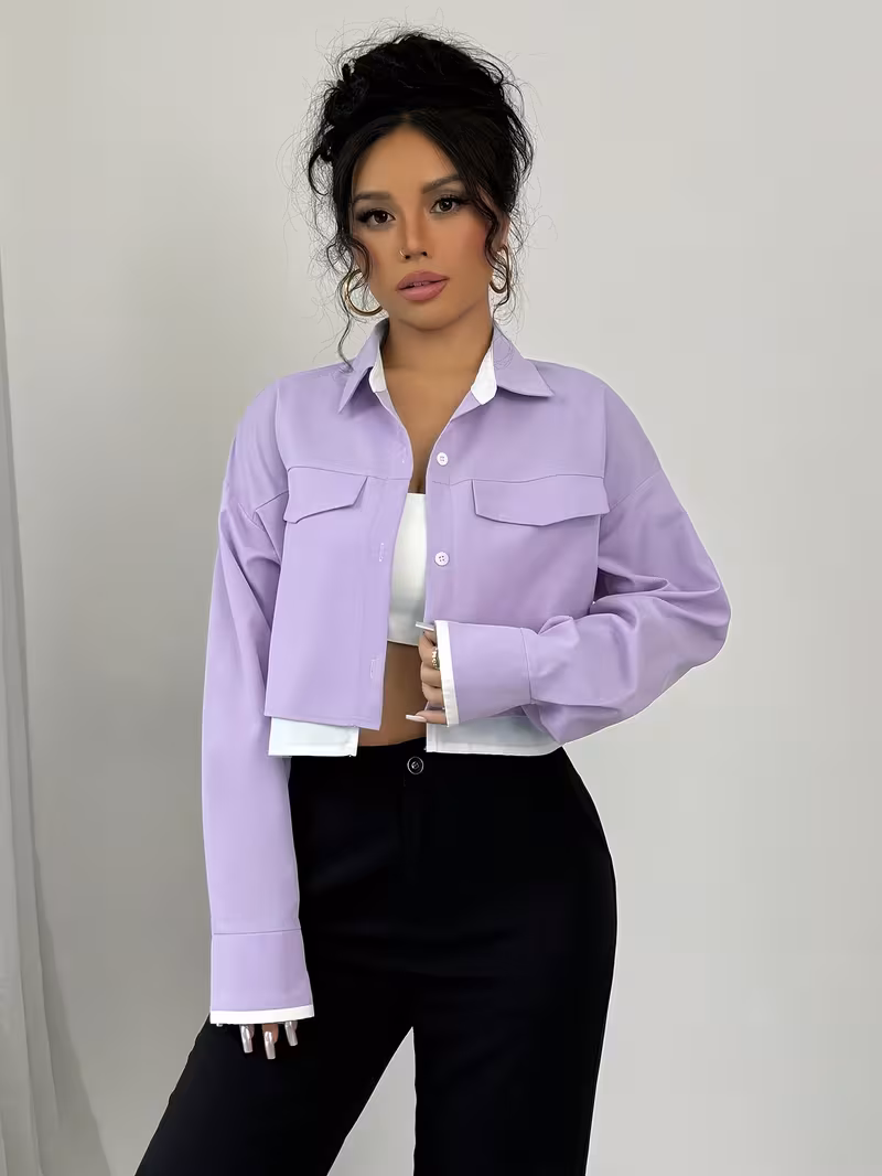 Chemise Femme Automne Nouvelle Arrivée Manches Longues Color-Block, Style Décontracté Élégant pour Affaires