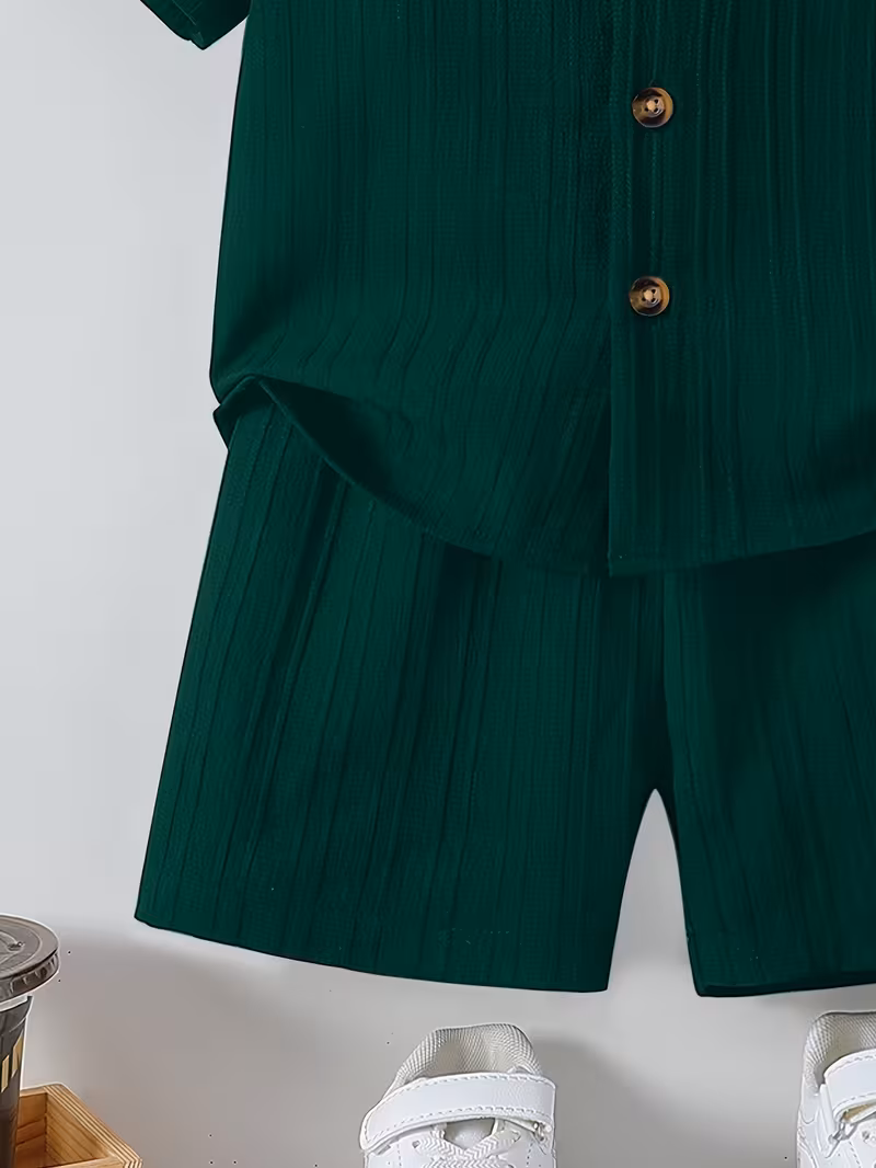 2 pièces ensemble garçon élégant, haut à col montant confortable avec ceinture élastique pour tenue décontractée d'été, idéal pour activités extérieures et usage quotidien – Image 4
