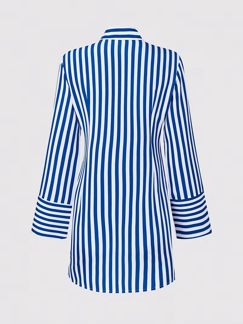Robe Chemise à Manches Longues Rayée avec Boutonnage et Poche pour Femme - Idéale pour les Vacances – Image 4