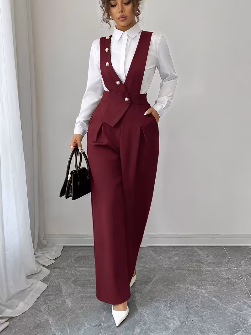 Nouvelle Collection Printemps/Été Européenne et Américaine Élégante Polyvalente Décontractée Couleur Unie Sans Manches Pantalon Complet Femme Jambes Larges Jambe Droite – Image 6
