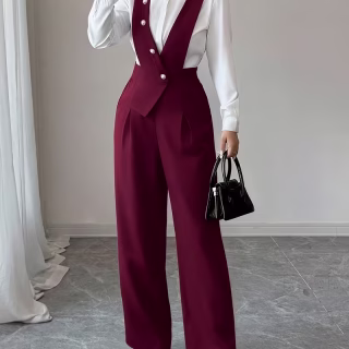 Nouvelle Collection Printemps/Été Européenne et Américaine Élégante Polyvalente Décontractée Couleur Unie Sans Manches Pantalon Complet Femme Jambes Larges Jambe Droite
