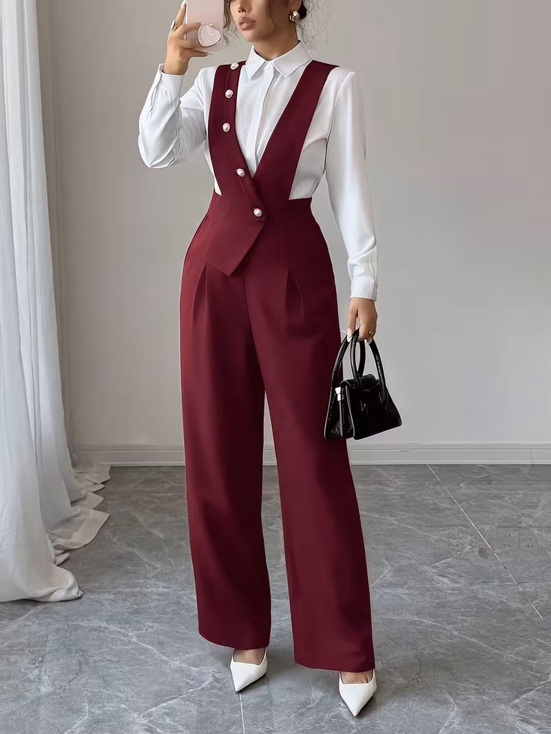 Nouvelle Collection Printemps/Été Européenne et Américaine Élégante Polyvalente Décontractée Couleur Unie Sans Manches Pantalon Complet Femme Jambes Larges Jambe Droite