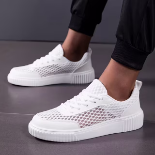 Baskets de skate légères et respirantes pour homme et femme - Chaussures de skate basses avec semelle MD adaptées à la course, au skateboard, à la salle de sport, à la tenue décontractée - Chaussures de sport à lacets, Blanc pur