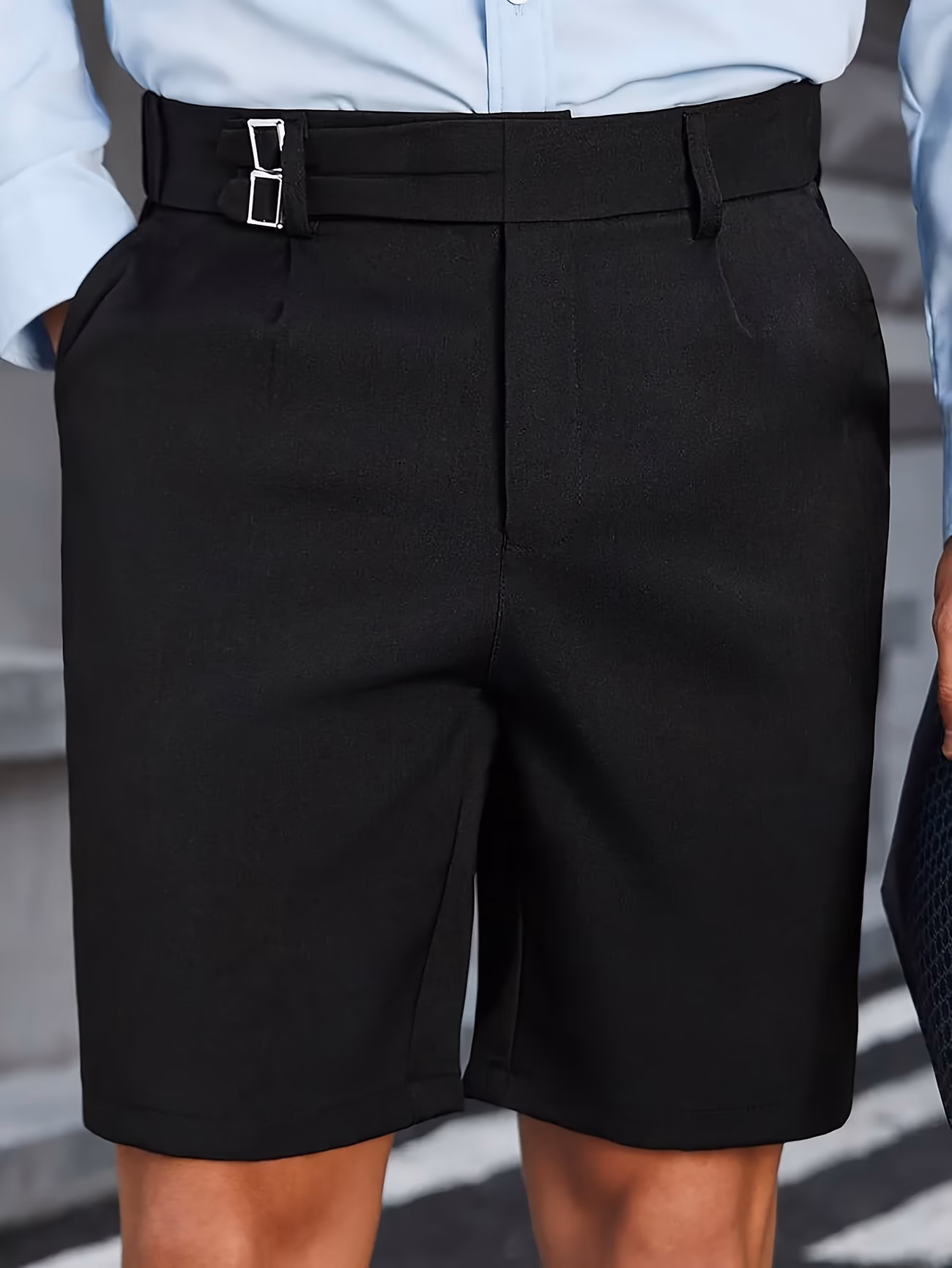 Shorts plissés décontractés pour hommes, pantalon de costume, shorts à fermeture éclair taille haute avec ceinture ajustable, adaptés aux affaires formelles, aux rendez-vous et à un usage quotidien